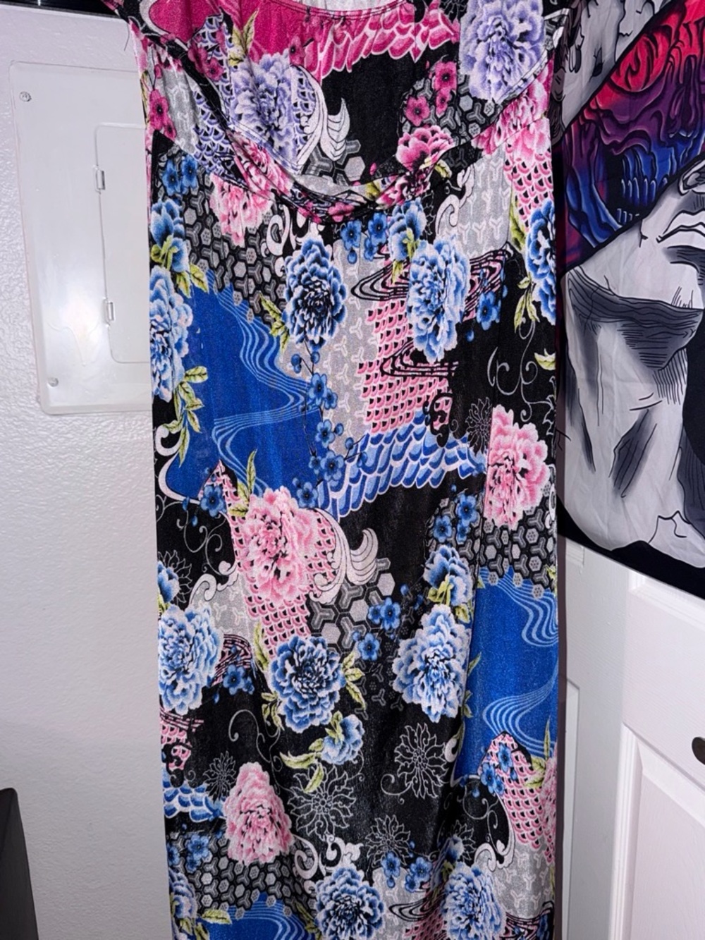 Floral sleeveless Maxi dress - Black, Pink & Blue